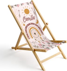 Kinder Holz-Liegestuhl Personalisierbar Klappbar Klappliegestuhl Sonnenliege Strandstuhl Wechselbezug Motiv Boho [119]