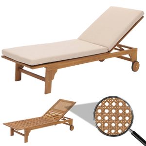 Sonnenliege MCW-N48, Gartenliege Relaxliege Liegestuhl, Massiv-Holz Akazie MVG-zertifiziert  Kissen creme-beige