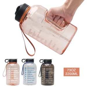 2200ml Motivierend Wasserflasche mit Griff &Stroh, Auslaufsichere Sportflasche Für GYM Outdoor Sport Trinkflaschen