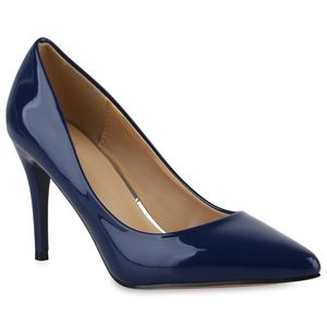 Mytrendshoe Damen Spitze Pumps Elegante Abendschuhe Stiletto High Heels 833509, Farbe: Dunkelblau, Größe: 38