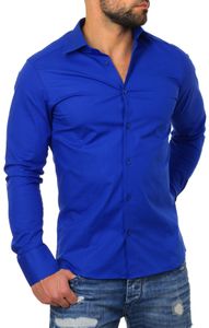 Redbridge Herren Uni Hemd Slimfit einfarbig langarm taillierter körperbetonter Schnitt R-2111, Grösse:L, Farbe:Royalblau