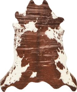 BELIANI Kunstfell Teppich Braun und Weiß 130 x 170 cm Webpelz Kuh Fellform Pelzimitat Bettvorleger Läufer Überwurf für Sitzmöbel Sofa Sessel Stühle
