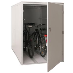 2er-Fahrradgarage HWC-L56c, Gerätehaus Fahrradbox mit Ablage, abschließbar Stahl 160x113x209cm  hellgrau