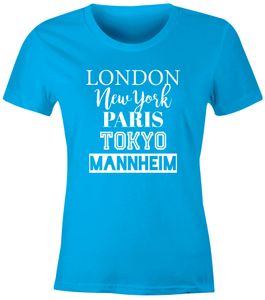 Damen T-Shirt London Paris New York Tokyo Deine Stadt Dorf Ort Ortsname Slim Fit Personalisierung Moonworks® türkis XXL