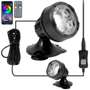 2er Set LED RGB Teichbeleuchtung Bluetooth Unterwasser Lampe Wasserdicht Scheinwerfer mit Saugnäpfe und Erdspieß