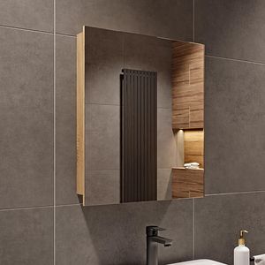 Spiegelschrank Bad Sonoma Matt - 50x60x14 cm - Soft-Close-Funktion - Hängeschrank Badezimmer - Badezimmerschrank Hängend