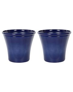 BELIANI Blumentopf 2er Set Marineblau Lehm und Glasfaser ⌀ 50 cm Rund Modern Hoch Pflanenkübel Garten Indoor Outdoor Außenbereich Terrasse Deko