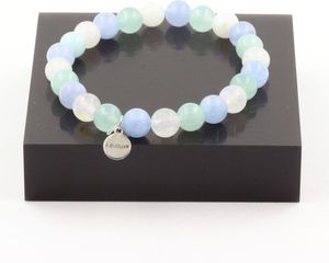 Angelit + Aquamarin + Mondstein Perlenarmband 8 mm