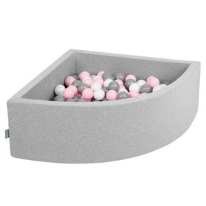 KiddyMoon viertel ecking bällebad bällepool 90x30cm/200 bälle ∅ 7cm ballgruben für babys spielbad kleinkinder, hergestellt in der eu, hellgrau:weiß/grau/rosa