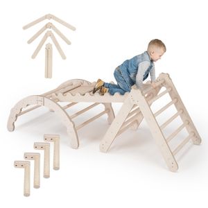 Kletterbogen Wippe Holz und Dreieck mit Rutsche Kinder Klettergerüst indoor Triangle Gym Kletterdreieck für Kinderzimmer 100% ECO