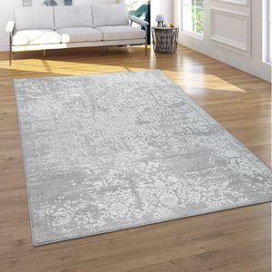 Teppich Wohnzimmer Kurzflor 3D Effekt Orientalisches Muster Ornamente Grau Creme, Grösse:80x300 cm