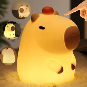 Silikon-Nachtlicht, niedliches Cartoon-Capybara-Nachtlicht, Touch-Licht, LED-Nachtlicht, USB wiederaufladbar, dimmbares Nachtlicht mit Timer