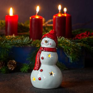 Teelichthalter Schneemann, Windlicht Weihnachtsfigur, Dekofigur H 17,5cm