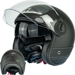 NOX JetHelm NEO-RETRO HERITAGE M (57 - 58cm) Schwarz Leder Motorradhelm NOX JetHelm NEO-RETRO HERITAGE M (57 - 58cm) Schwarz Leder Motorradhelm