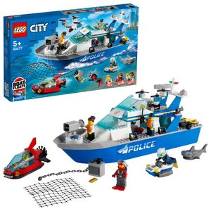 LEGO 60277 City Polizeiboot Spielzeug mit Drohne, Wasserscooter und Mini-U-Boot, Polizei-Verfolgungsfahrzeuge
