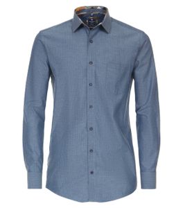 REDMOND Casual Herren Freizeithemd Langarm Button-Down-Kragen Brusttasche Regular Fit Baumwolle Twill uninah Blau Größe XL