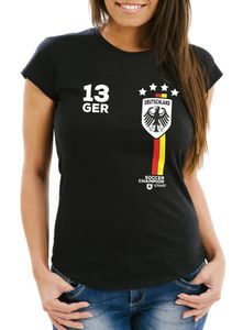 Damen T-Shirt Fanshirt Fußball EM WM Deutschland Trikot Slim Fit MoonWorks® schwarz M