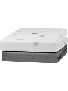 Urra Möbel 2er Pack Jersey Spannlaken, grau/Sterne grau, 70 x 140 cm Bettlaken 100% Baumwolle Bettlaken
