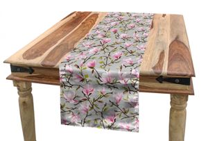 ABAKUHAUS Magnolie Tischläufer, Aquarell Magnolias, Esszimmer Küche Rechteckiger Dekorativer Tischläufer, 40 x 180 cm, Grau Hellrosa und Brown