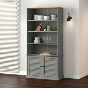 [Home] Bücherregal VIGO Grau 85x35x170 cm Massivholz Kiefer , Neue Mode 2024 im häuslichen Leben