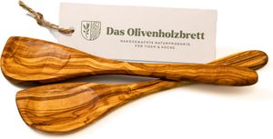 2er Set Pfannenwender aus Olivenholz mit Mulde und Ecke 30 cm