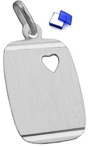 Kettenanhänger Anhänger 21 x 13 mm Gravurplatte Herz 925 Silber inklusive kleiner Schmuckbox
