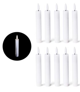 10x Stabkerze LED bewegliche Flamme Wachs - Echtwachs Weiß - Indoor - 12,5cm Höhe für 2,2cm Durchmesser / 2 AAA Batterien notwendig - LED Stabkerzen aus Wachs