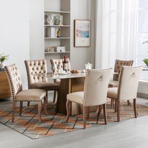 Flieks Jídelní židle sada 6 kusů, kuchyňská židle s masivními dřevěnými nohami, čalouněná židle se sametovým potahem, jídelní židle Židle do obývacího pokoje, béžová barva