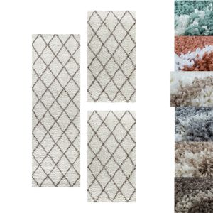 Teppium Modern Shaggy Teppich Hochflor Bettumrandung Läufer Läuferset Weich 3 Teile, Farbe:Creme, BettSet:2 x 60x110 cm + 1 x 80x250 cm, Form: Rechteckig