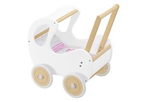 Weißer Holzpuppenwagen Retro-Puppenwagen als Lauflernhilfe 95-001