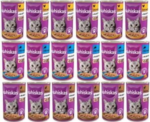 Whiskas Katzenfutter Adult 1+ Geschmacksmischung in Gelee mit Thunfisch, Huhn und Ente 18 Dosen (18 x 400g)
