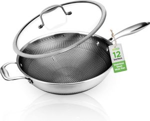 NutriChef wok panvica, wok, 30 cm- indukčná wok panvica, wok panvica s pokrievkou, wok panvica- wok z nehrdzavejúcej ocele, nepriľnavý povrch