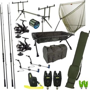 X2 - Karpfenset - Karpfen-Deluxe-Set - Ruten - Rollen - Kescher - Abhakmatte - Rod Pod - Bissanzeiger - Angeltasche