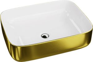 LAVITA Aufsatzwaschtisch Galera Gold/White| Aufsatzwaschbecken Rechteckig | Waschbecken Ohne Überlauf und Hahnloch | Aus hochwertigem Porzellan | Waschtisch | 50,5x40x14 cm | Weiß/Gold