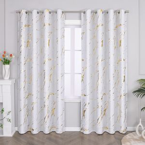 Joyswahl Verdunklungsvorhang Blickdicht Gardinen mit Ösen Thermovorhang Kälteschutz mit Gold Glanzdruck Wohnzimmer Weiß HxB 225x140 cm