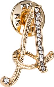 Abzeichen Pin Glänzende Strasssteine Hochglanz Geometrische Persönlichkeit Dress Up Schmuck 26 Englische Buchstaben Anstecknadel Frauen Schmuck-A