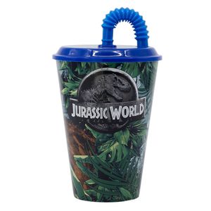 Jurassic World Kinder Trinkbecher Mehrweg mit Deckel und Trinkhalm 430 ml BPA frei