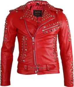 Herren Lederjacke Nietenverzierung Motorrd Biker Rocke Jacke Rockerilly Leder(4XL)