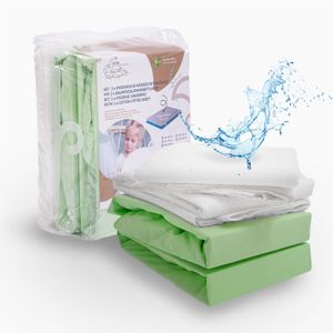 Alcube® 4er Set aus wasserdichter Matratzenauflage und Baumwoll-Spannbettlaken für Baby und Kinder - verschiedene Größen - grün 90x200 cm