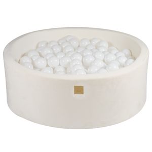MeowBaby Runder, trockener Bällepool 7 cm für Babys, 90 x 30 cm/200 Bälle, Supersoft Samt, Weiß: Weiß
