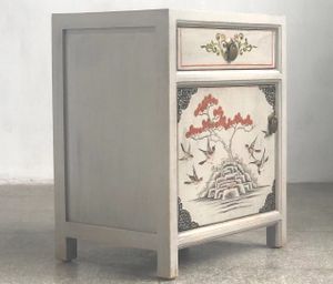 Nachtkästchen Nachttisch Nachtkommode Nachtschrank Schränkchen Kommode Schrank Möbel asiatisch orientalisch chinesisch fernöstlich beige-grau Vintage