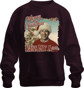 Veselé Vianoce Clark Griswold Beautiful Christmas Kiss My A - Christmas Xmas Uni vianočný sveter, bordová, L