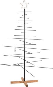 FairyTrees Metall Weihnachtsbaum, Metalltanne schwarz, inkl. Holzständer, 180 cm, FT-30