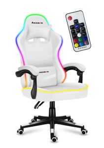 huzaro Force 4.4 | RGB LED Beleuchtung Gaming Stuhl Bürostuhl Schreibtischstuhl Ergonomischer Stoff | Kopfstütze Lendenkissen Wippfunktion | Weiß