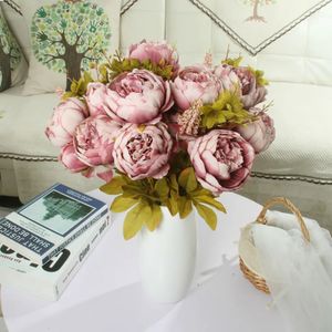 13 stk Künstliche Silk Pfingstrose Rose Kunstblumen Hochzeit Nachbildung Blumenstrauß Bohnen Paste,,