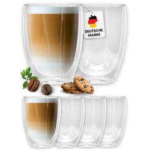 LAPRESO® Latte Macchiato Gläser doppelwandige Thermogläser Set [6 Stück] [350 ml] Glas Tassen groß für Cappuccino, Kaffee, Espresso