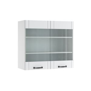 Livinity® Küchenschrank Glas Fame-Line, 80 cm, Weiß Landhaus/Weiß