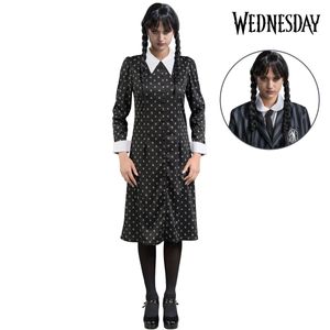 Wednesday Kostüm Kleid schwarz Deluxe inkl. Perücke für Damen, Größe:S