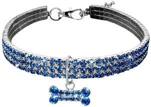 Haustier-Halsband, glitzernd, Kristall, elastisch, Strass, Katzenhalsband, Halskette für kleine Hunde,M,Blau