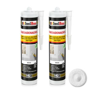Isolbau Fassaden-Acryl - 2 x 300 ml Weiß Acryl-Dichtstoff mit Körnung zum Füllen von Rissen & Fugen im Innen- & Außenbereich - Kartusche